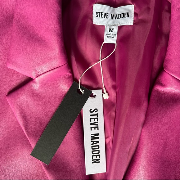 Steve Madden Faux Leather Double Button Blazer | Pink/Fuchsia | Size: M | Woman - Picture 6 of 8